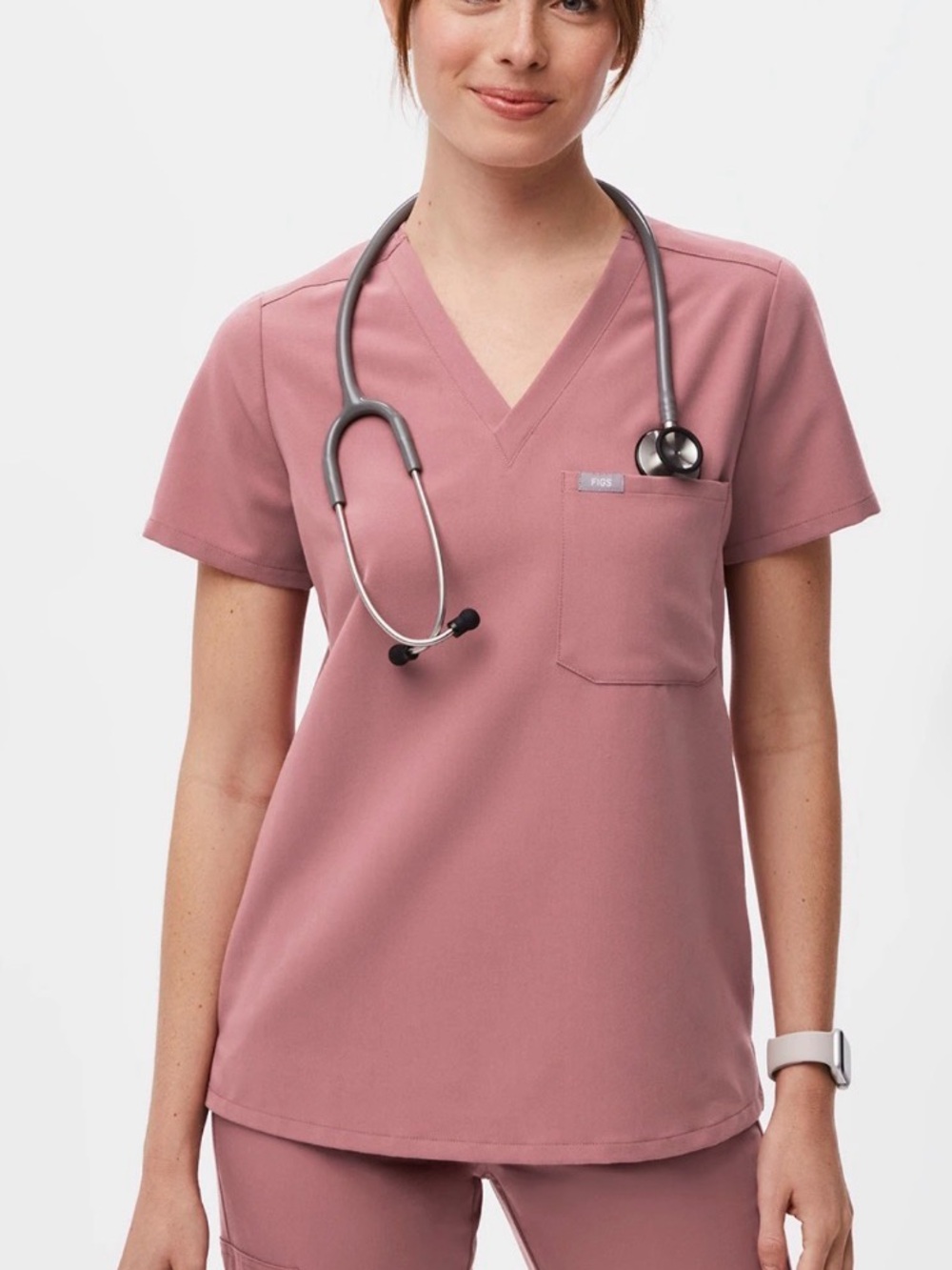FIGS Casma 3-Pocket Scrub Top & Livingston Scrub Pants Set Mineral Mauve Size S